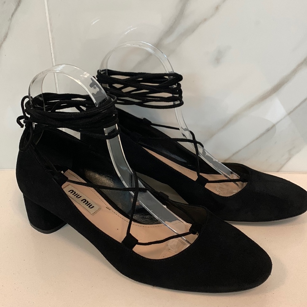 Miu Miu Ankle Wrap suede heels 37.5